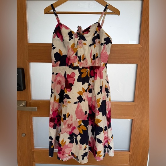 Old Navy Women's Multi Pink Floral Tie-Front Linen Viscose Mini Dress‎ Large EUC - Picture 10 of 13